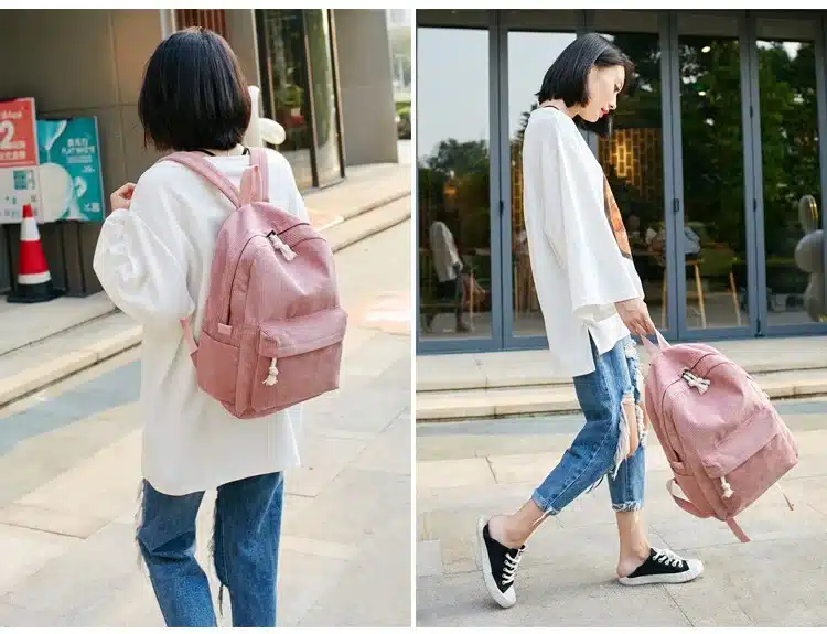 Miyahouse Preppy Style Soft Fabric Backpack Female Corduroy Design School Backpack For Teenage Girls Striped Backpack Women 28