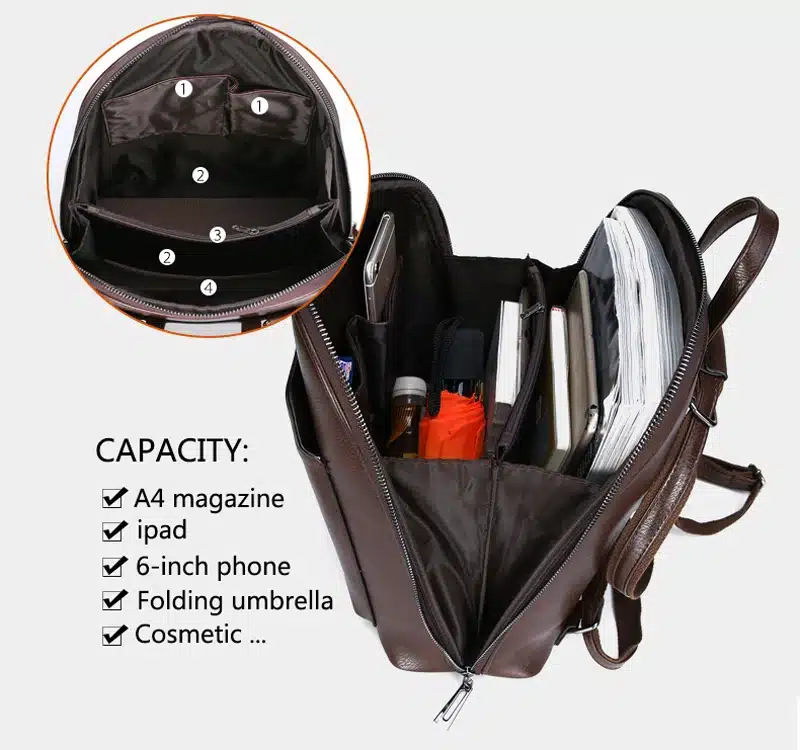 Vintage Backpack Female Brand Leather Women's backpack Large Capacity School Bag for Girl Leisure Shoulder Bag for Women mochila 11