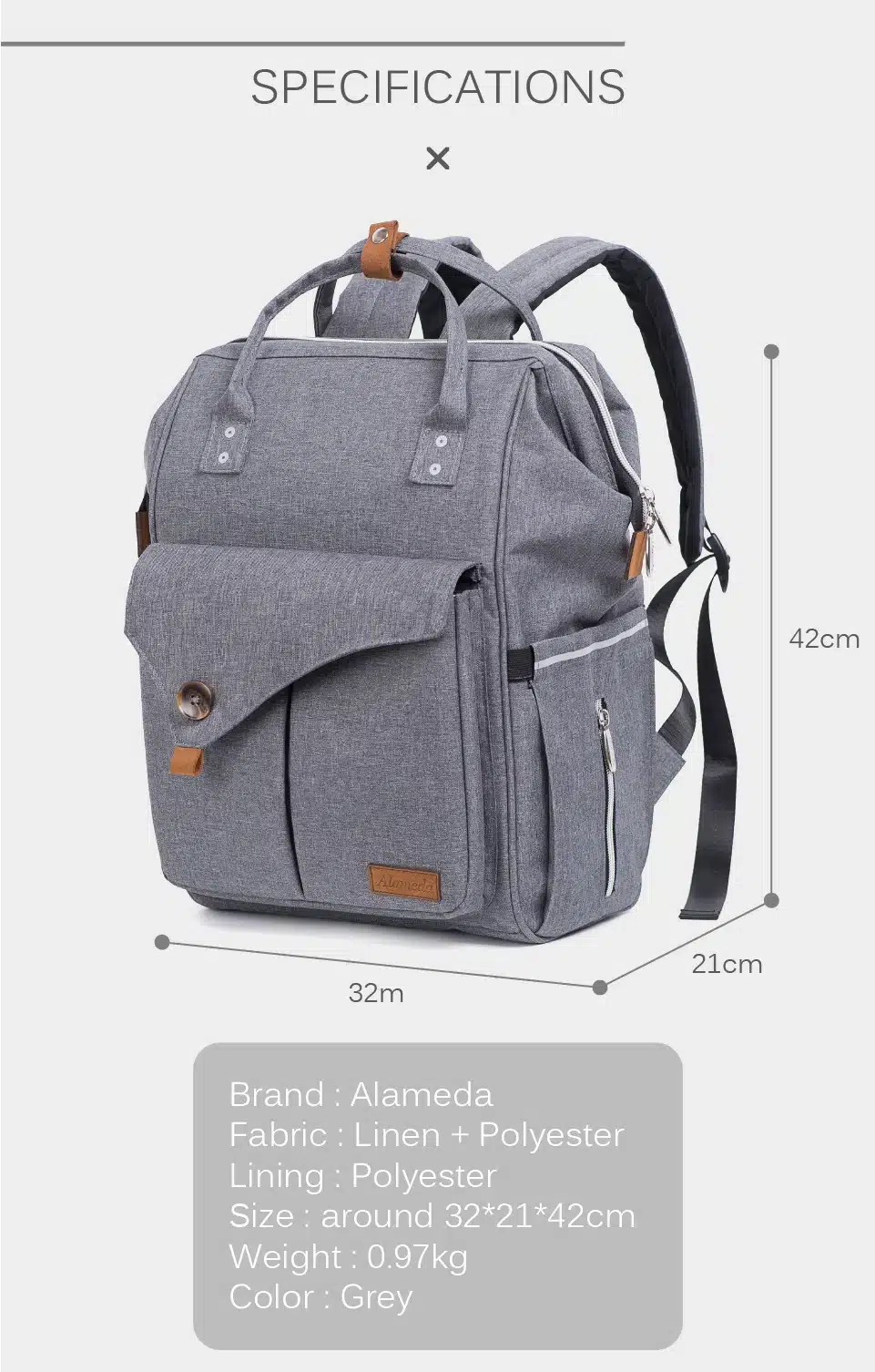 Alameda Fashion Mummy Maternity Bag Multi-function Diaper Bag Backpack Nappy Baby Bag with Stroller Straps for Baby Care 3