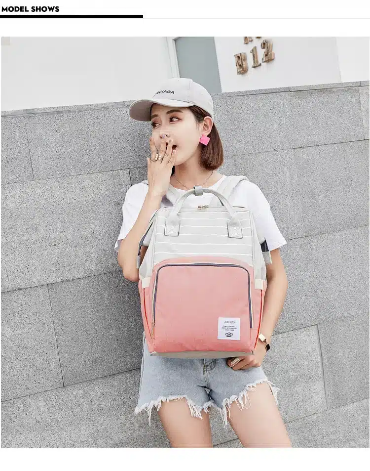 Lequeen Stripe Diaper Bag Backpack Designer Nursing Care Baby Bag Travel Nappy Bag Organizer Waterproof Maternity Patchwork Bag 3