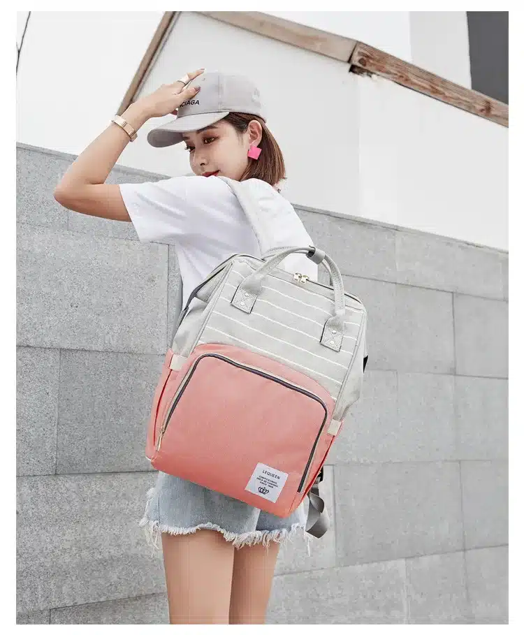 Lequeen Stripe Diaper Bag Backpack Designer Nursing Care Baby Bag Travel Nappy Bag Organizer Waterproof Maternity Patchwork Bag 4