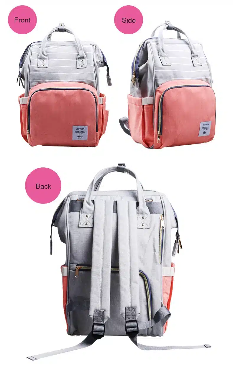 Lequeen Stripe Diaper Bag Backpack Designer Nursing Care Baby Bag Travel Nappy Bag Organizer Waterproof Maternity Patchwork Bag 18