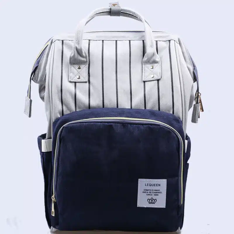 Lequeen Stripe Diaper Bag Backpack Designer Nursing Care Baby Bag Travel Nappy Bag Organizer Waterproof Maternity Patchwork Bag 24