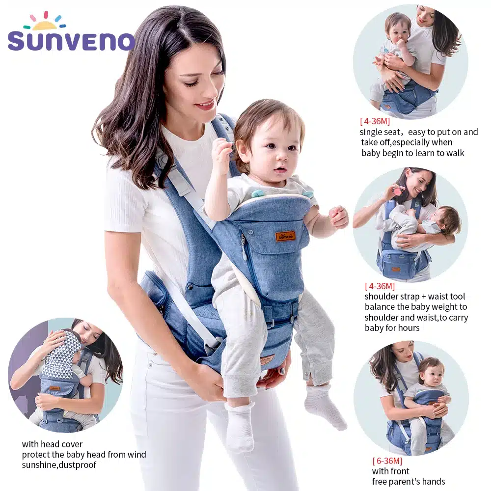 SUNVENO Ergonomic Baby Carrier Infant Baby Hipseat Carrier Front Facing Ergonomic Kangaroo Baby Wrap Sling for Baby Travel 0-36M 10
