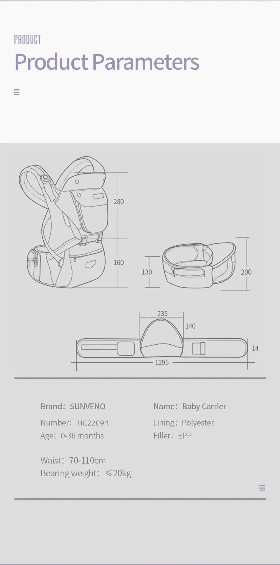 SUNVENO Ergonomic Baby Carrier Infant Baby Hipseat Carrier Front Facing Ergonomic Kangaroo Baby Wrap Sling for Baby Travel 0-36M 34