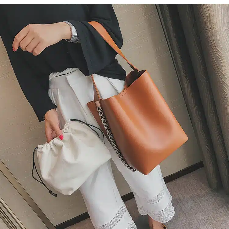 Brand design women shoulder bag Large capacity Chain bucket Handbags Quality PU leather Women's Totes Shopping Bag bolsa feminin 17