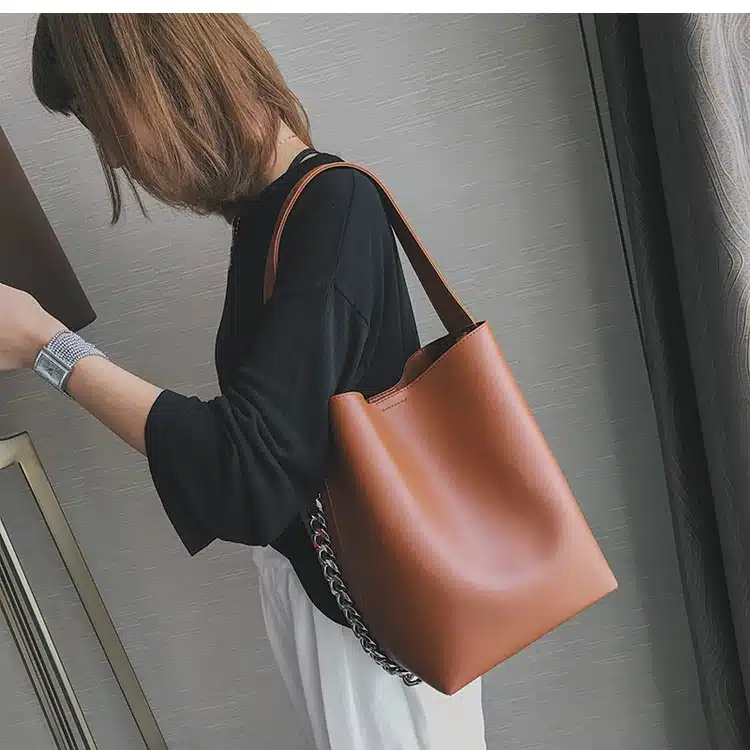Brand design women shoulder bag Large capacity Chain bucket Handbags Quality PU leather Women's Totes Shopping Bag bolsa feminin 18
