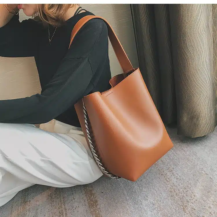 Brand design women shoulder bag Large capacity Chain bucket Handbags Quality PU leather Women's Totes Shopping Bag bolsa feminin 19