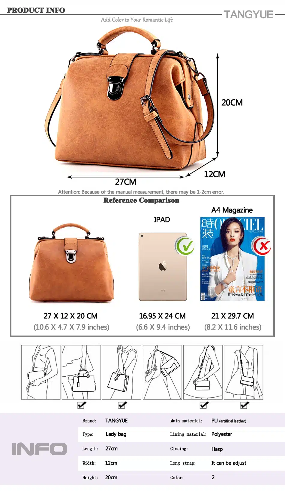 TANGYUE Handbags Women's Bag Shoulder Female Luxury Matte Leather Messenger Bag Women's Crossbody Ladies Hand Bags for Women sac 10