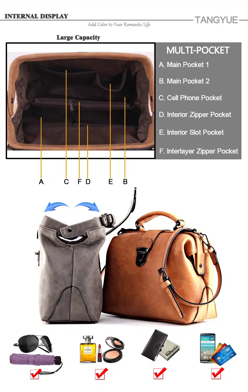 TANGYUE Handbags Women's Bag Shoulder Female Luxury Matte Leather Messenger Bag Women's Crossbody Ladies Hand Bags for Women sac 13
