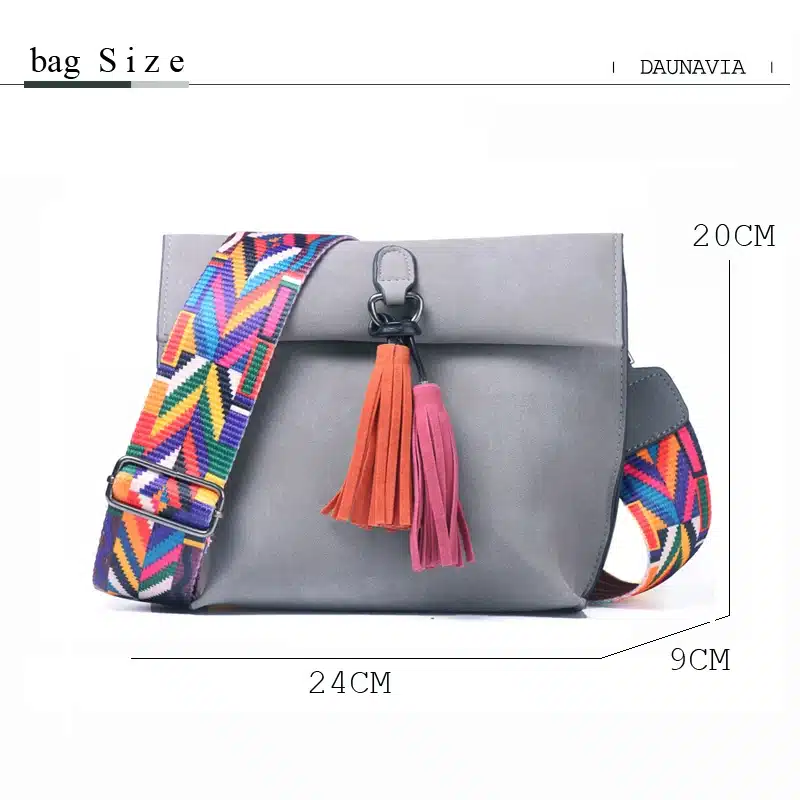 DAUNAVIA Brand Women Messenger Bag Crossbody Bag tassel Shoulder Bags Female Designer Handbags Women bags with colorful strap 11
