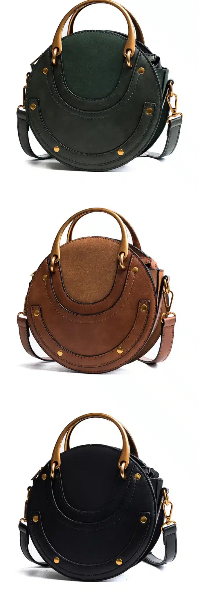 Women Totes Bag Fashion Circular Leather Retro Brand Metal Ring Handbag For Girl Small Round Lady Shoulder Messenger Bags SAJOSE 3