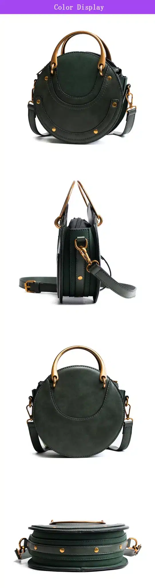 Women Totes Bag Fashion Circular Leather Retro Brand Metal Ring Handbag For Girl Small Round Lady Shoulder Messenger Bags SAJOSE 4