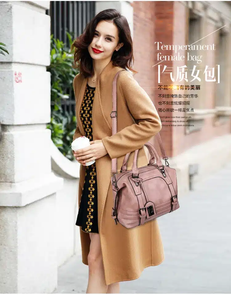 2018 Winter New Pu Leather Handbag Hign Capacity Vintage Tassel Shoulder Bags For Women Belt Buckles Shopping Tote 1