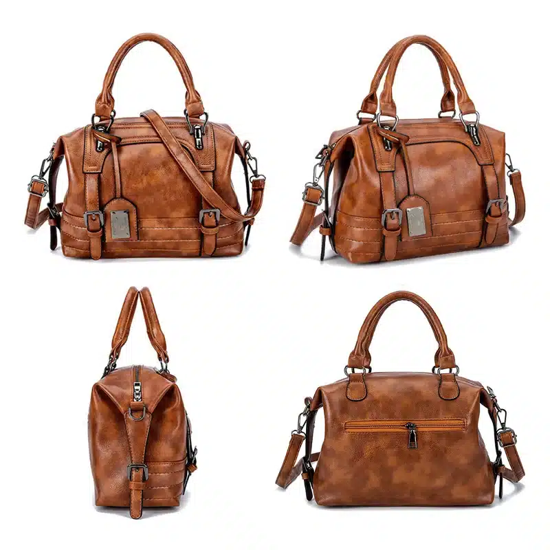2018 Winter New Pu Leather Handbag Hign Capacity Vintage Tassel Shoulder Bags For Women Belt Buckles Shopping Tote 5