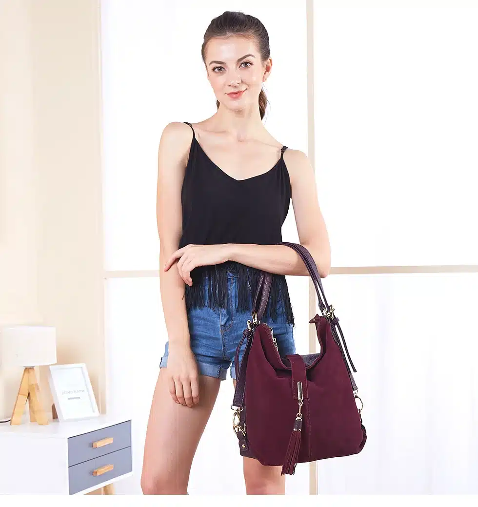 Nico Louise Women Real Split Suede Leather Shoulder Bag Female Leisure Nubuck Casual Handbag Hobo Messenger Top-handle bags 17