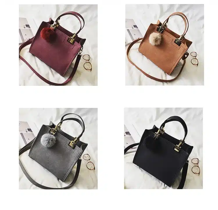NEW HOT SALE handbag women casual tote bag female large shoulder messenger bags high quality Suede Leather handbag with fur ball 9
