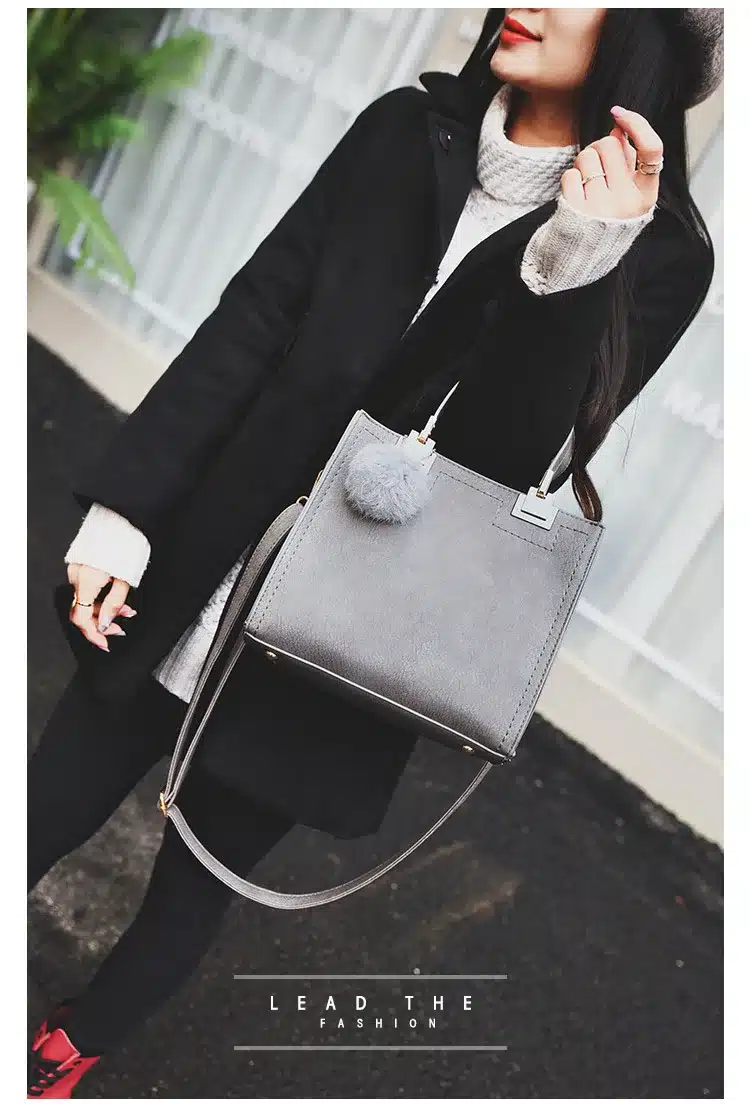 NEW HOT SALE handbag women casual tote bag female large shoulder messenger bags high quality Suede Leather handbag with fur ball 13