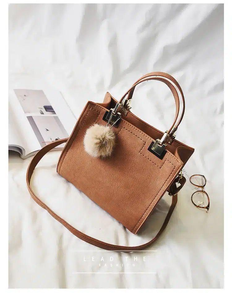 NEW HOT SALE handbag women casual tote bag female large shoulder messenger bags high quality Suede Leather handbag with fur ball 18