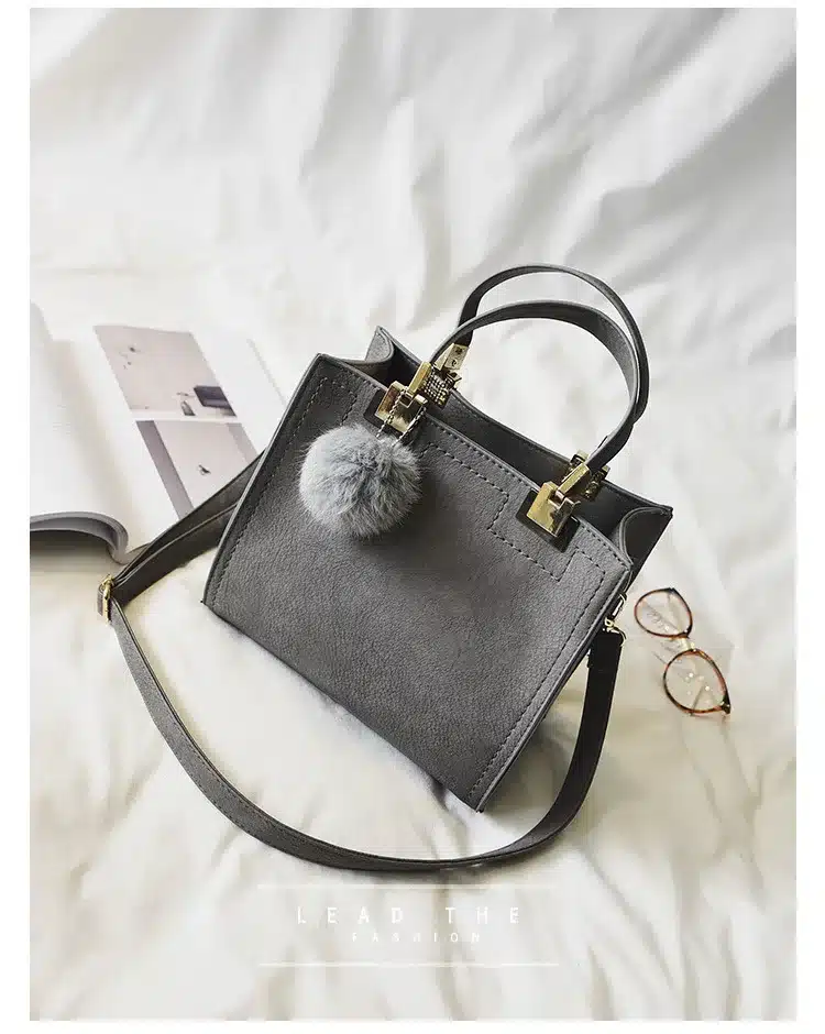 NEW HOT SALE handbag women casual tote bag female large shoulder messenger bags high quality Suede Leather handbag with fur ball 32