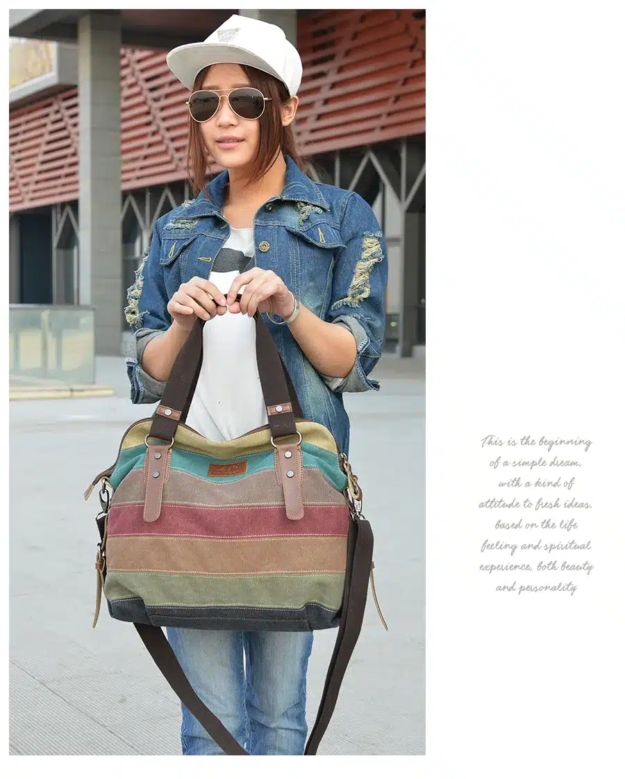 Colorful Women Canvas Shoulder Bag Large Satchel Handbags Ladies Patchwork Crossbody Messenger Bag Female Casual Tote Bag 1196 22