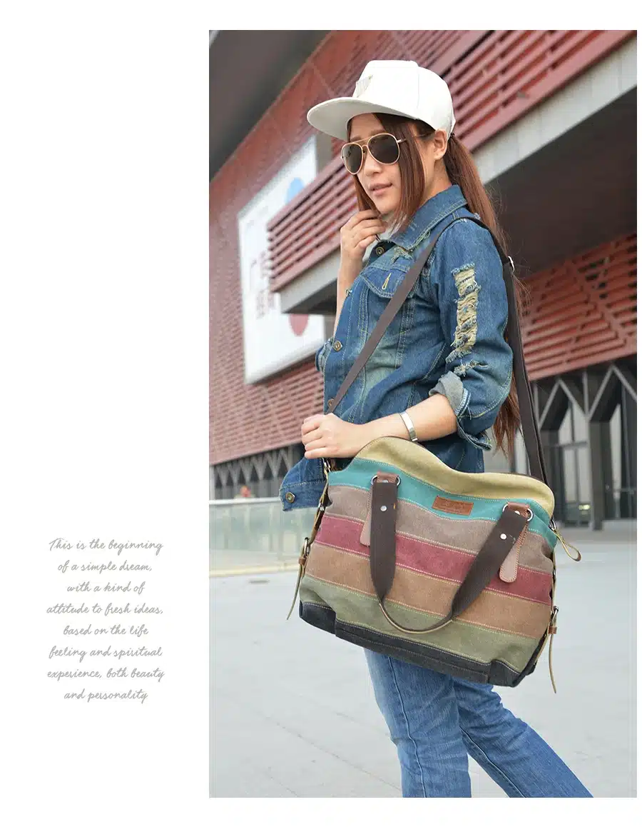 Colorful Women Canvas Shoulder Bag Large Satchel Handbags Ladies Patchwork Crossbody Messenger Bag Female Casual Tote Bag 1196 23