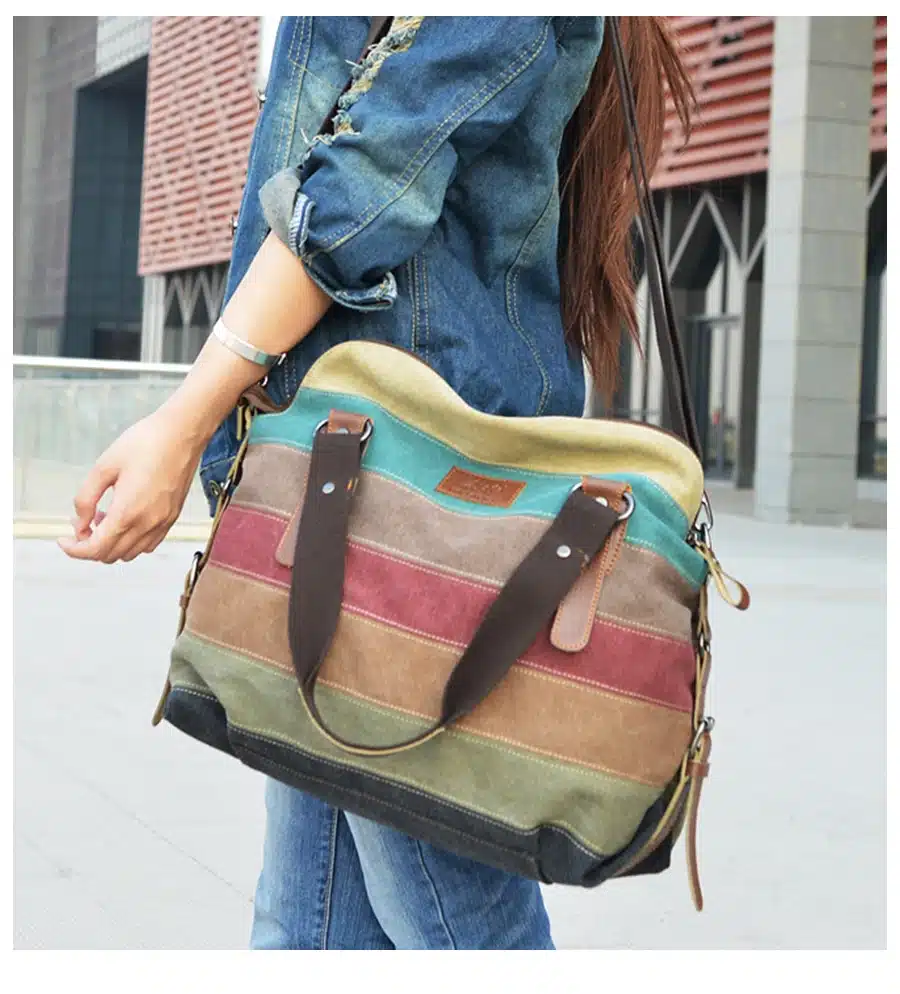 Colorful Women Canvas Shoulder Bag Large Satchel Handbags Ladies Patchwork Crossbody Messenger Bag Female Casual Tote Bag 1196 24