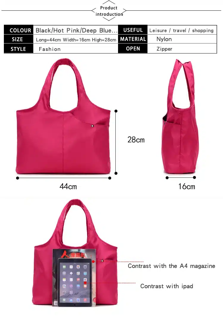New Women Handbag Casual Large Shoulder Bag Fashion Nylon Big Capacity Tote Purple Bags Waterproof bolsas 2