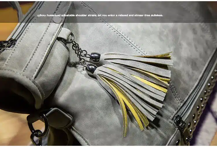 Bolish Rivet Vintage PU Leather Female Handbag Fashion Tassel Messenger Bag Women Shoulder Bag Larger Top-Handle Bags Travel Bag 21