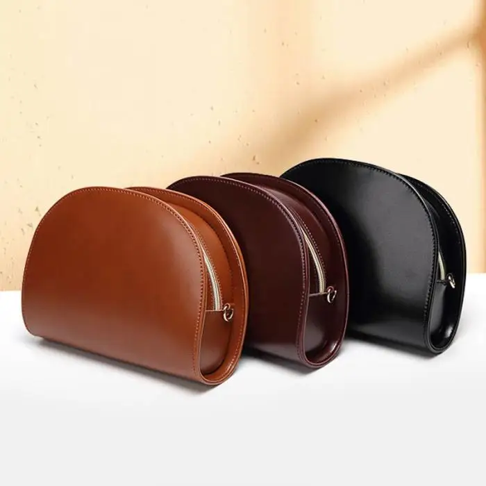 Women Shoulder Bag PU Leather Zipper Semicircle Handbag Simple Casual Messenger Bags Gift Popular 4