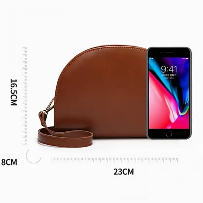 Women Shoulder Bag PU Leather Zipper Semicircle Handbag Simple Casual Messenger Bags Gift Popular 15