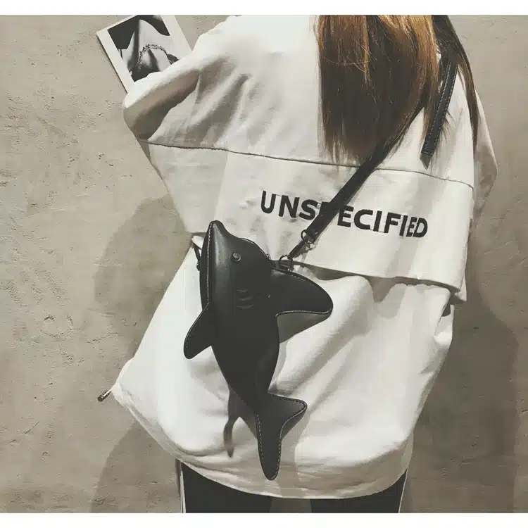 Fun Personality Cute Shark Design Pu Leather Casual Shoulder Bag Tote Crossbody Mini Messenger Bag Handbag Clutch Bag Purse Flap 25
