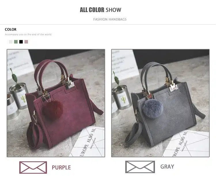 Hot sale handbag women casual tote bag female large shoulder messenger bags high quality PU leather handbag with fur ball bolsa 1