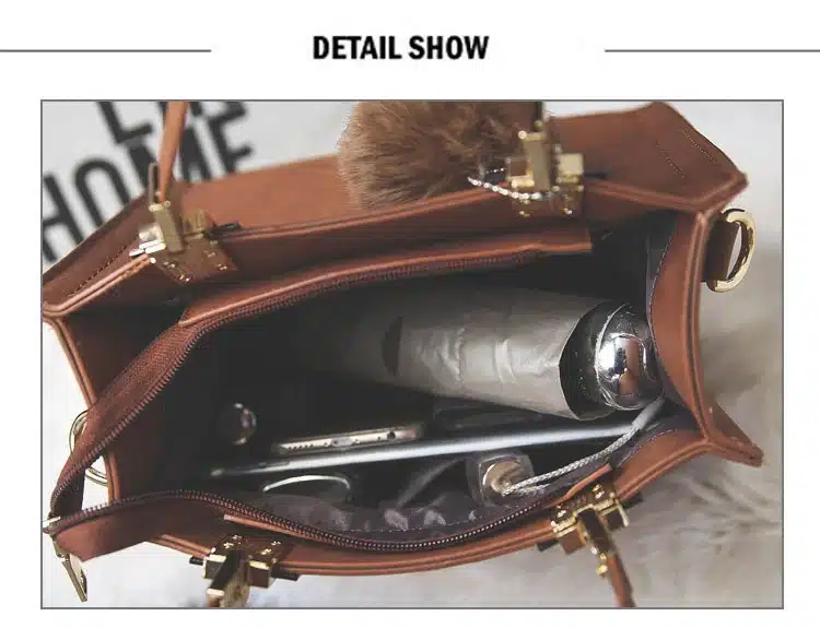 Hot sale handbag women casual tote bag female large shoulder messenger bags high quality PU leather handbag with fur ball bolsa 5