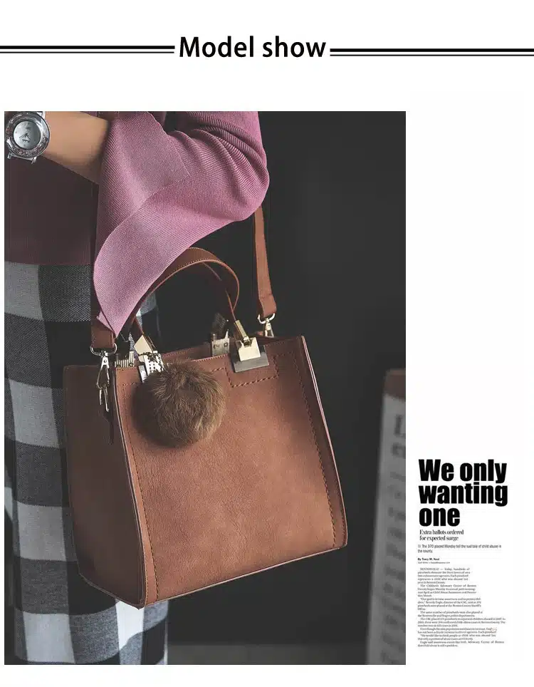 Hot sale handbag women casual tote bag female large shoulder messenger bags high quality PU leather handbag with fur ball bolsa 6