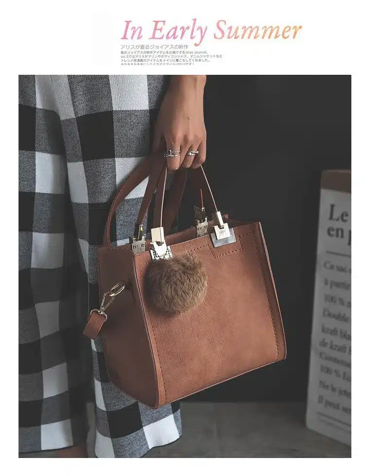 Hot sale handbag women casual tote bag female large shoulder messenger bags high quality PU leather handbag with fur ball bolsa 8