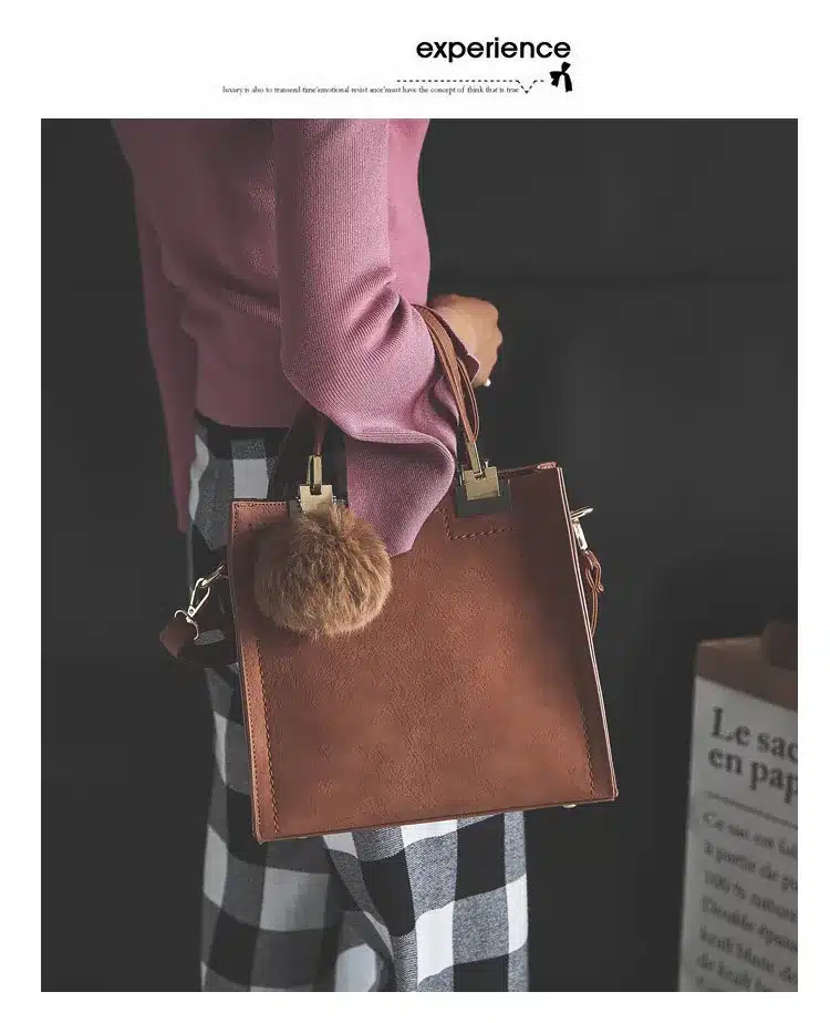 Hot sale handbag women casual tote bag female large shoulder messenger bags high quality PU leather handbag with fur ball bolsa 10