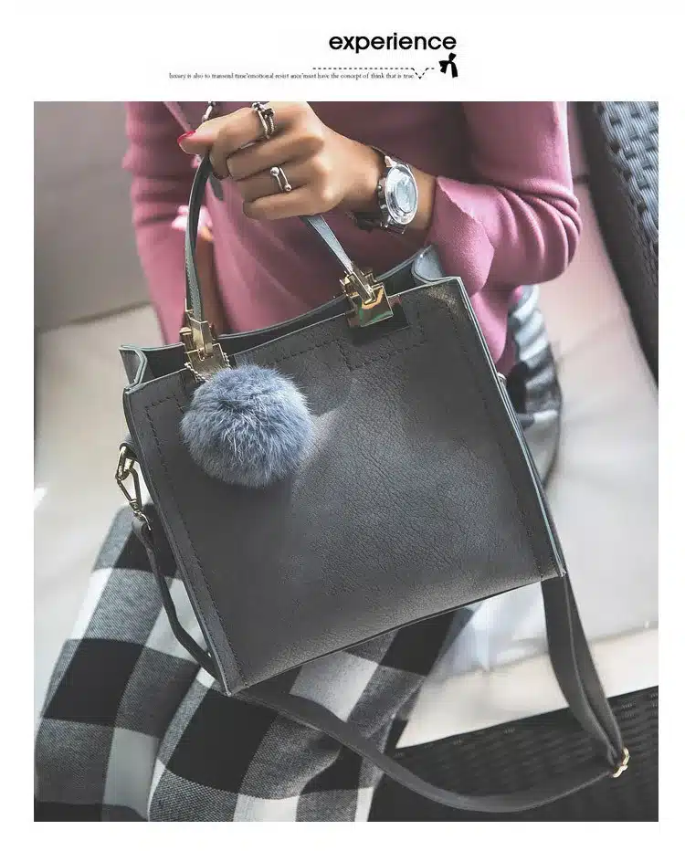 Hot sale handbag women casual tote bag female large shoulder messenger bags high quality PU leather handbag with fur ball bolsa 11