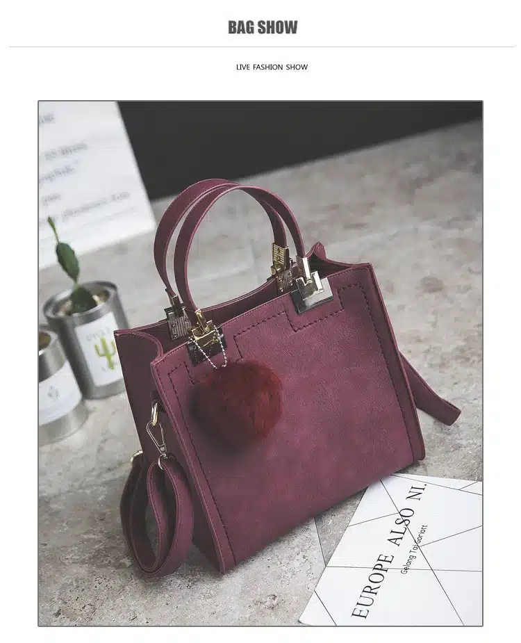 Hot sale handbag women casual tote bag female large shoulder messenger bags high quality PU leather handbag with fur ball bolsa 13