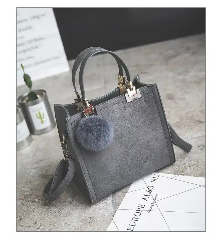 Hot sale handbag women casual tote bag female large shoulder messenger bags high quality PU leather handbag with fur ball bolsa 14