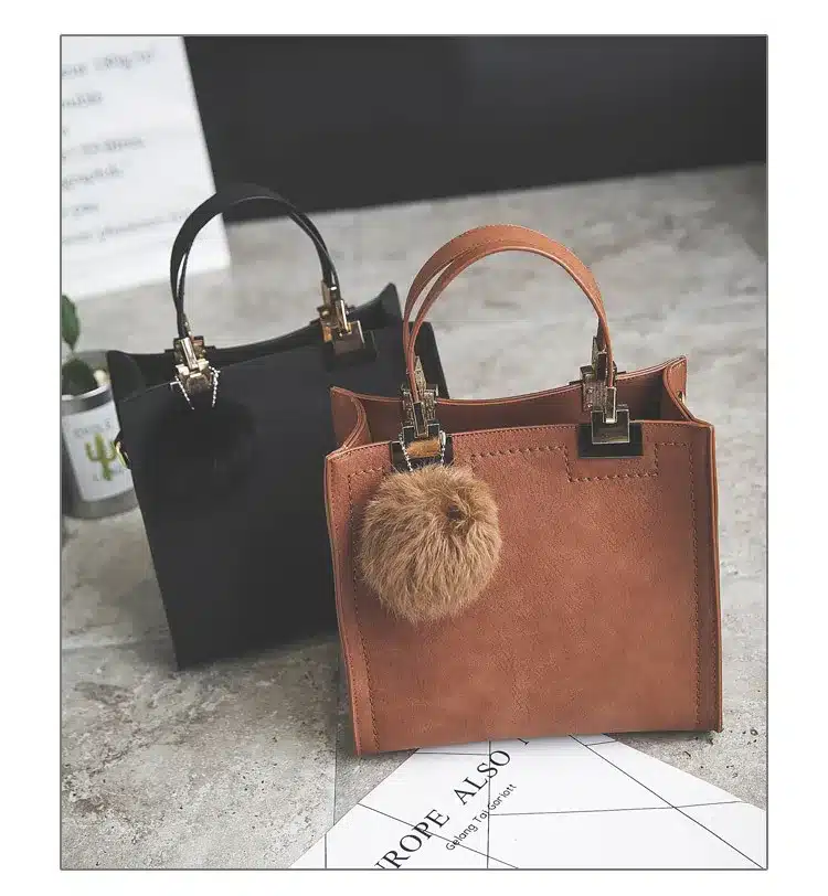 Hot sale handbag women casual tote bag female large shoulder messenger bags high quality PU leather handbag with fur ball bolsa 16