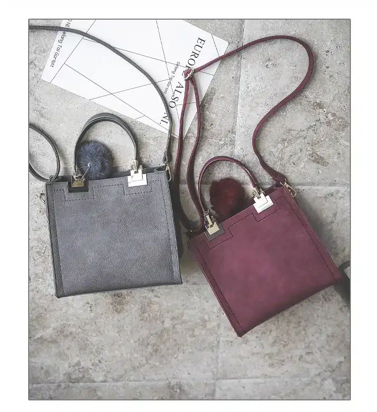 Hot sale handbag women casual tote bag female large shoulder messenger bags high quality PU leather handbag with fur ball bolsa 17