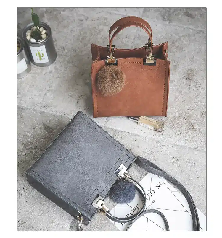 Hot sale handbag women casual tote bag female large shoulder messenger bags high quality PU leather handbag with fur ball bolsa 18
