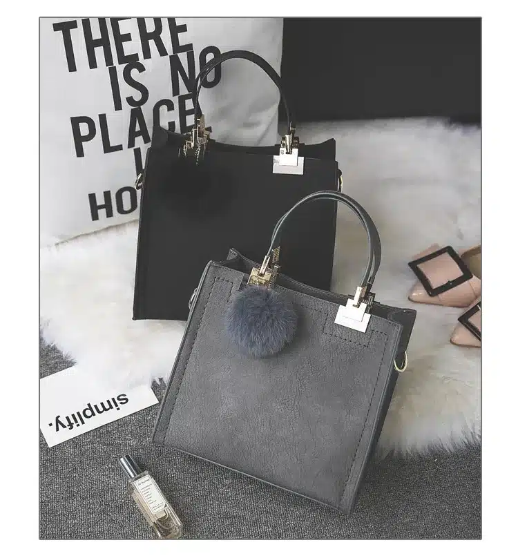 Hot sale handbag women casual tote bag female large shoulder messenger bags high quality PU leather handbag with fur ball bolsa 23