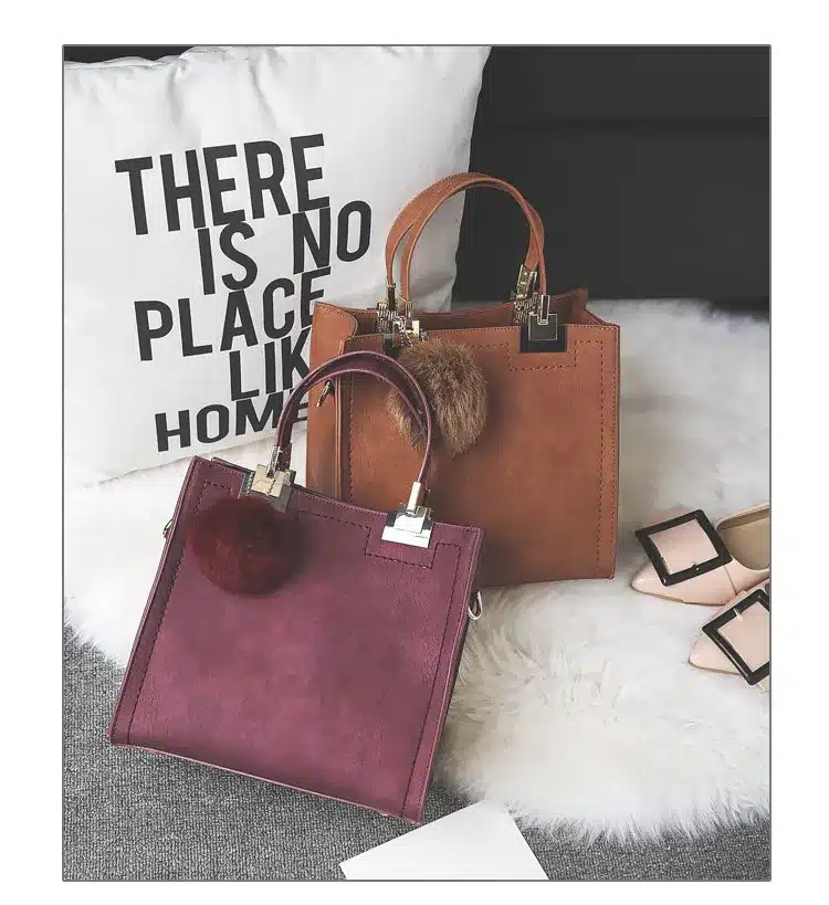 Hot sale handbag women casual tote bag female large shoulder messenger bags high quality PU leather handbag with fur ball bolsa 25
