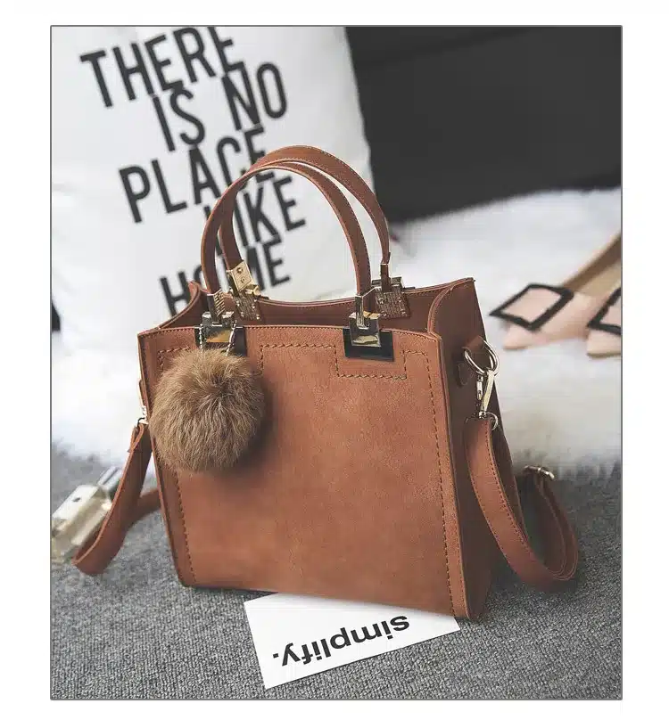 Hot sale handbag women casual tote bag female large shoulder messenger bags high quality PU leather handbag with fur ball bolsa 26