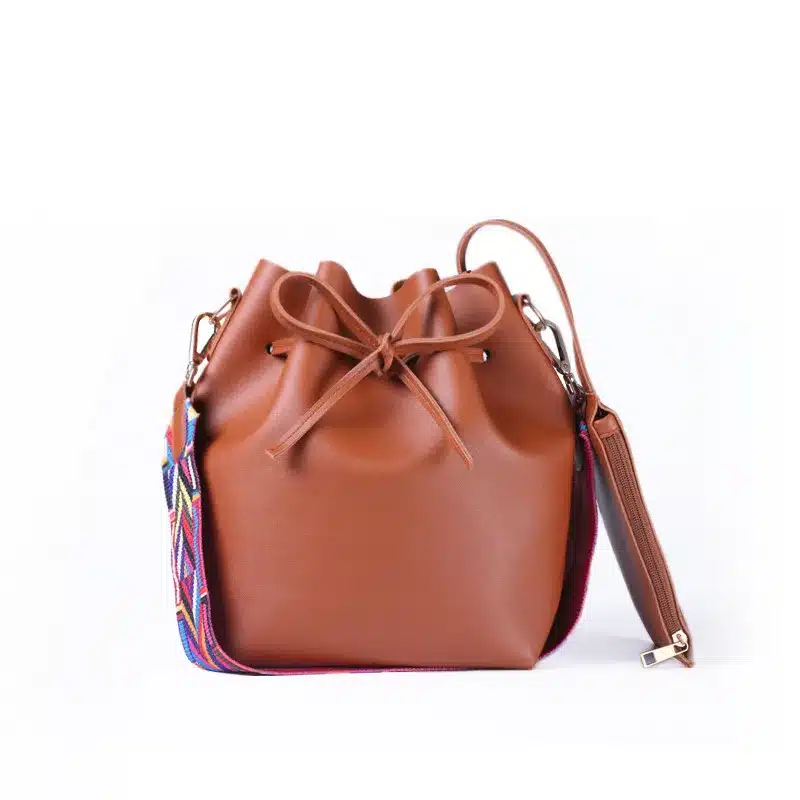EXCELSIOR Hot Sale High Qulity PU Leather Women's Handbag New Fashionable Bucket Bag Messenger Bags with Colorful Strap G2091 20