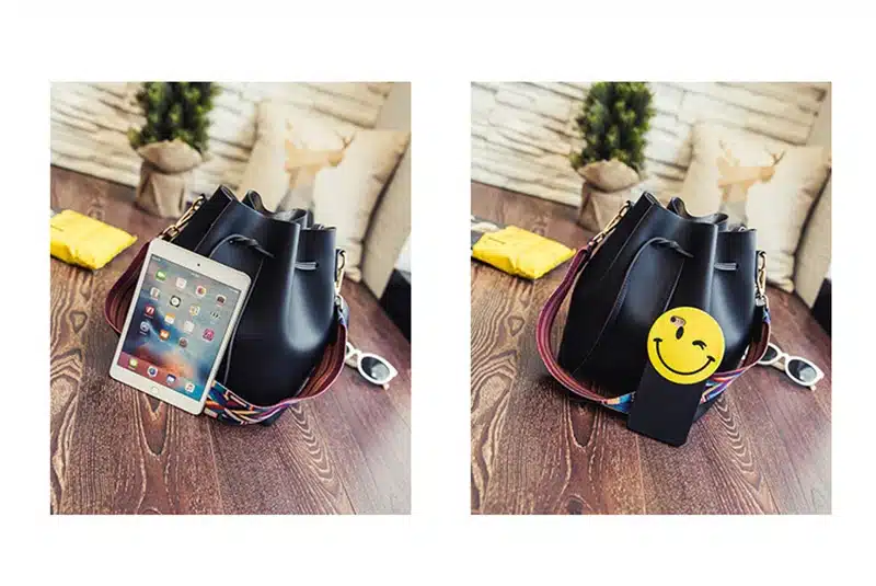 EXCELSIOR Hot Sale High Qulity PU Leather Women's Handbag New Fashionable Bucket Bag Messenger Bags with Colorful Strap G2091 23