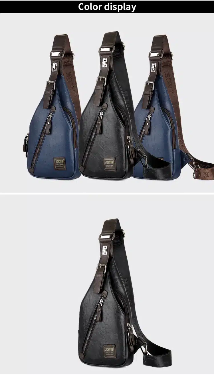 JackKevin Men's Fashion Crossbody Bag Theftproof Rotatable Button Open Leather Chest Bags Men Shoulder Bags Chest Waist Pack 13