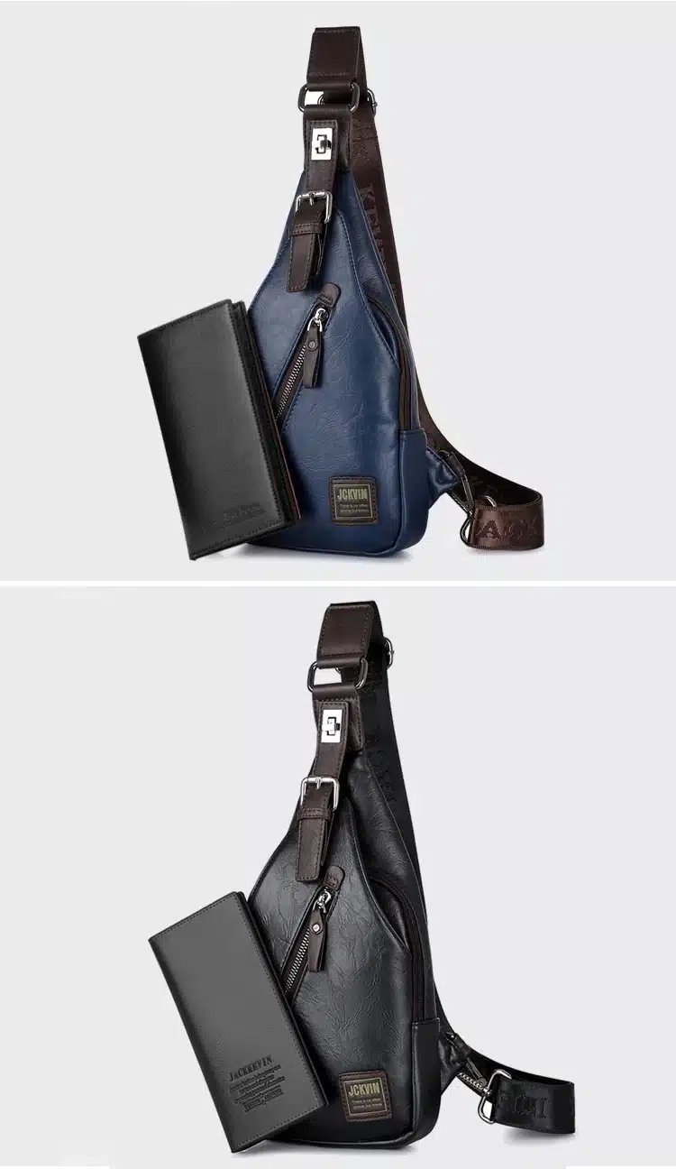 JackKevin Men's Fashion Crossbody Bag Theftproof Rotatable Button Open Leather Chest Bags Men Shoulder Bags Chest Waist Pack 15